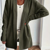 Plus Size Elegant Beige Open Front Cardigan Sweater, Mid-Length Drop Shoulder with Pockets, Non-Bulky Layering for Fall Winter Office & Party