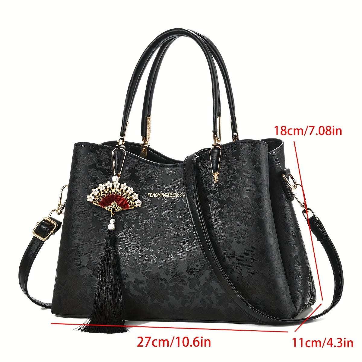 FKTSR Women's Quilted Floral Convertible Handbag with Tassel - Faux Leather Shoulder Bag & Clutch, Magnetic Closure, Removable Strap - Olive Green, Black, Beige