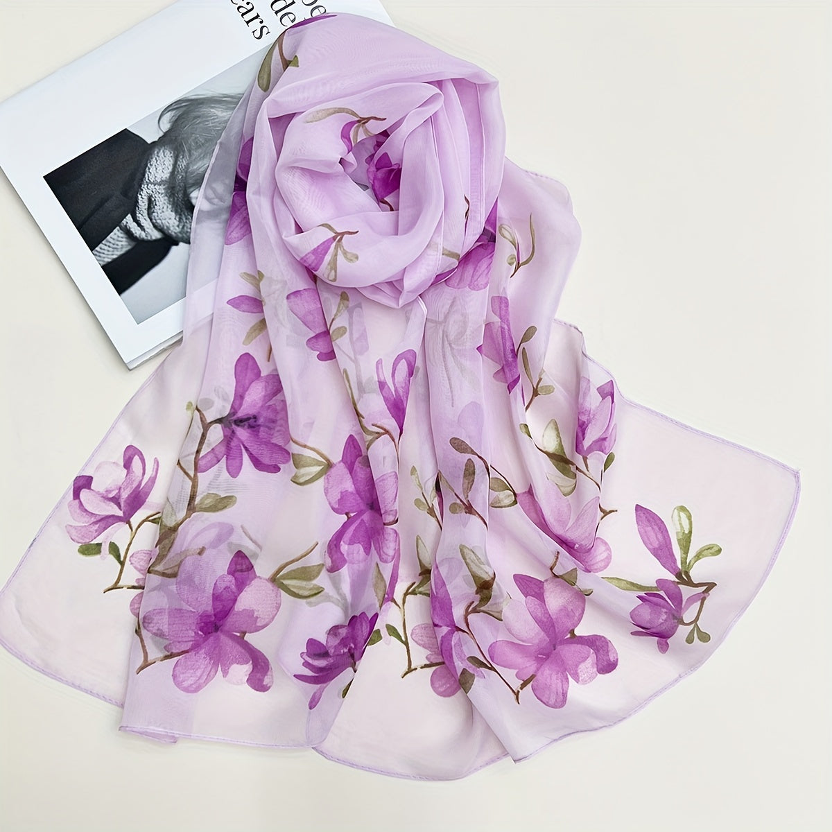 Women's Bohemian Floral Chiffon Scarf — Lightweight Windproof Shawl & Versatile Head Wrap/Neck Gaiter, Hand-Washable