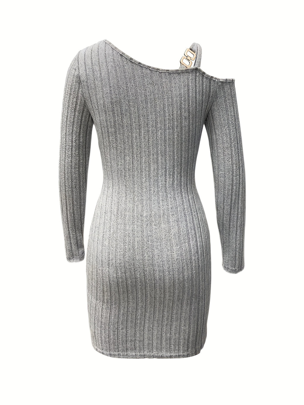 Ribbed Asymmetrical One-Shoulder Bodycon Mini Dress Long Sleeve Party Dress for Women