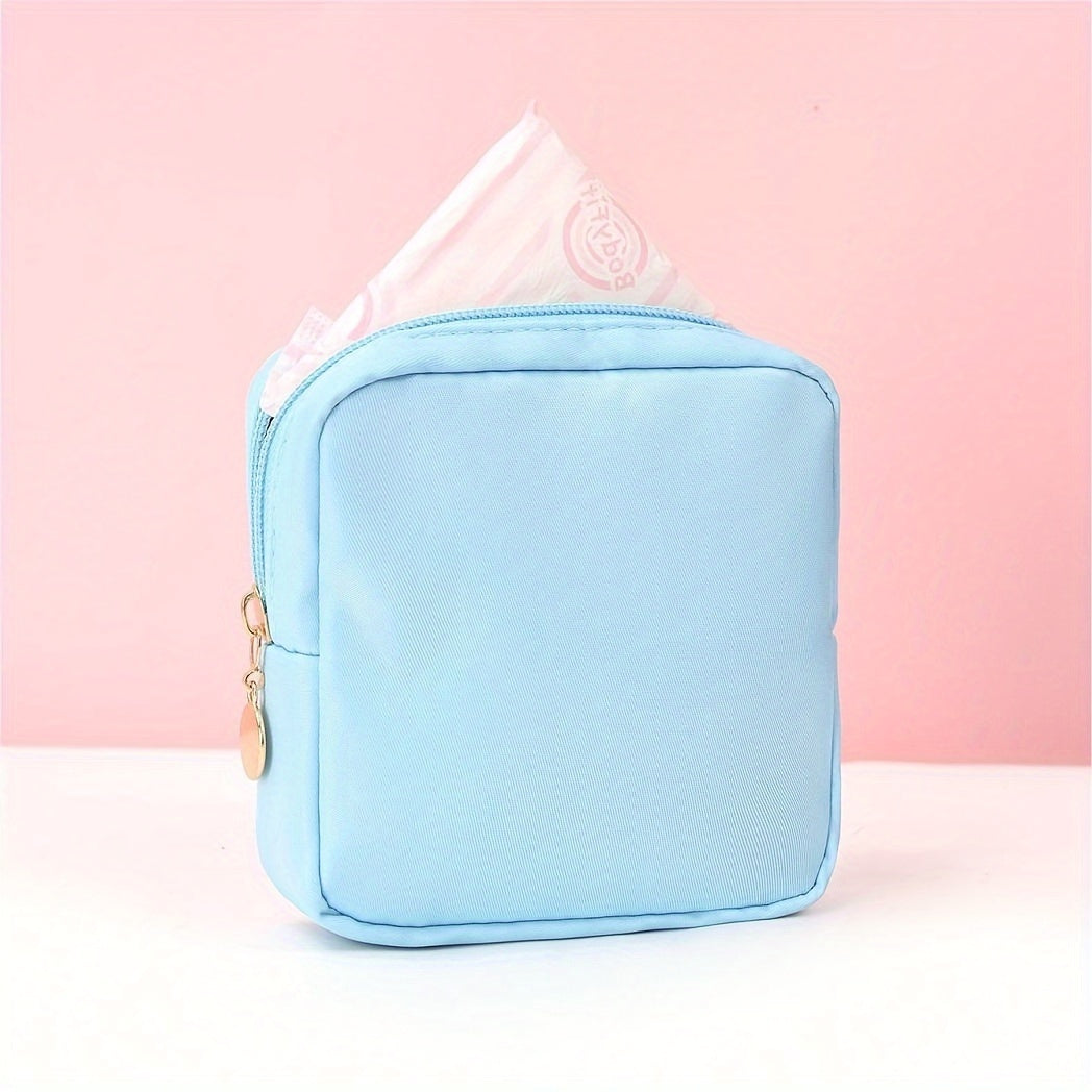 Solid Color Mini Makeup Bag – Portable Zipper Cosmetic Pouch & Sanitary Napkin Storage Clutch for Women
