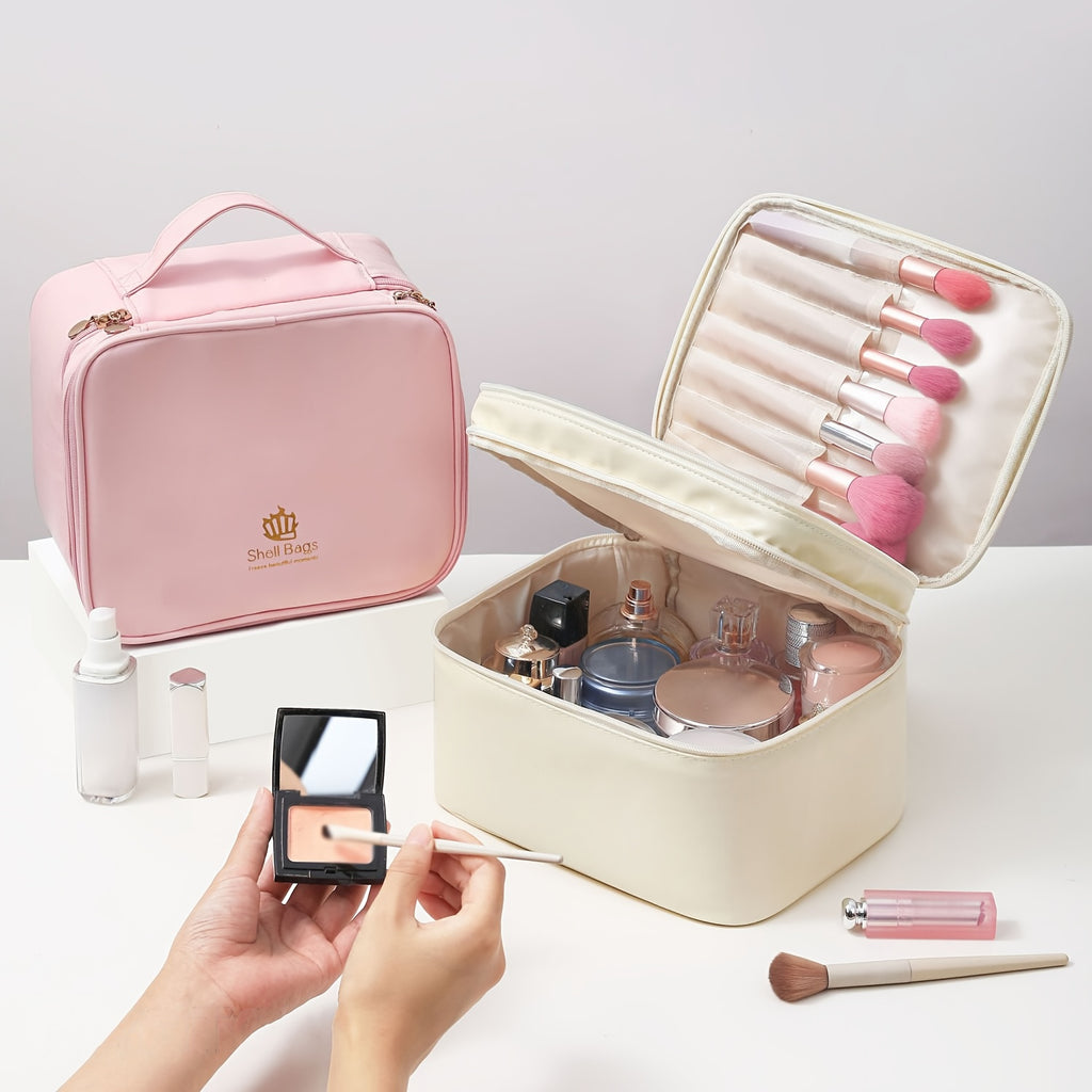 Double-Layer PU Large Capacity Travel Makeup Bag Portable Toiletry Cosmetic Organizer