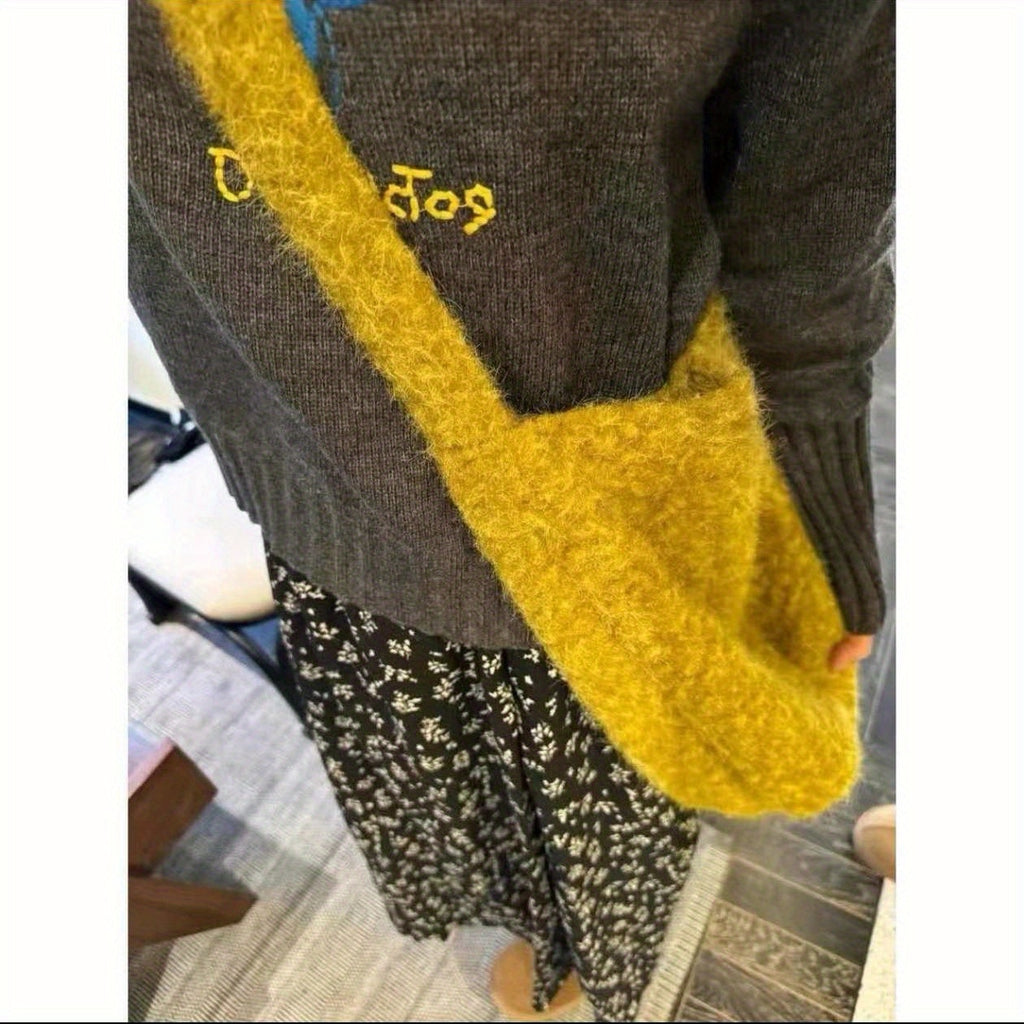 Women's Plush Velvet Crossbody Bucket Bag - Vintage Large-Capacity Soft-Touch Handbag with Fixed Strap & Buckle Closure (Golden Tan/Brown)