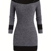 Plus Size Women's Color-Block Bodycon Dress – Long Sleeve Crew Neck, Casual Spring/Fall, Machine Washable