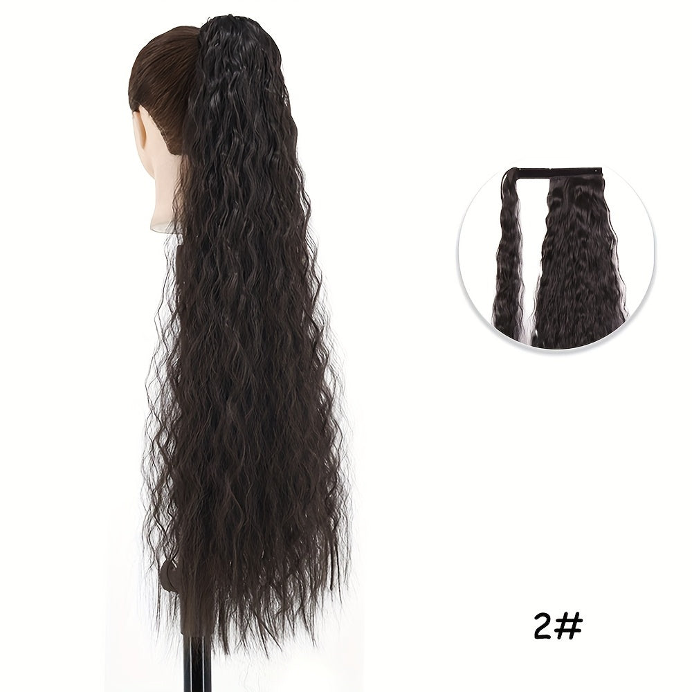 Curly Wave Clip-In Hair Extensions 22-34 in (56-86 cm) - High-Temperature Synthetic Fiber, Wrap Curls, Instant Volume, Non-Slip Breathable Net