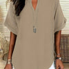 Plus Size V-Neck Blouse - Women's Short Sleeve Loose Batwing Top with Flared Hem, Stretchy Casual Shirt