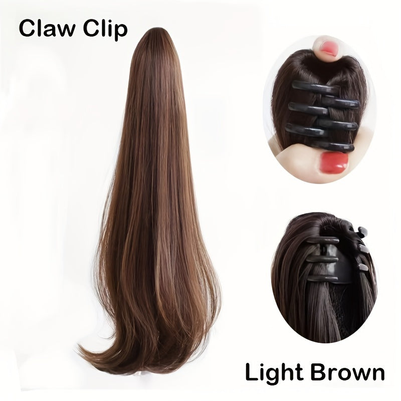 20-Inch (50 cm) Synthetic Straight Clip-In Ponytail Hair Extension - Long Claw Clip Hair Piece for Women