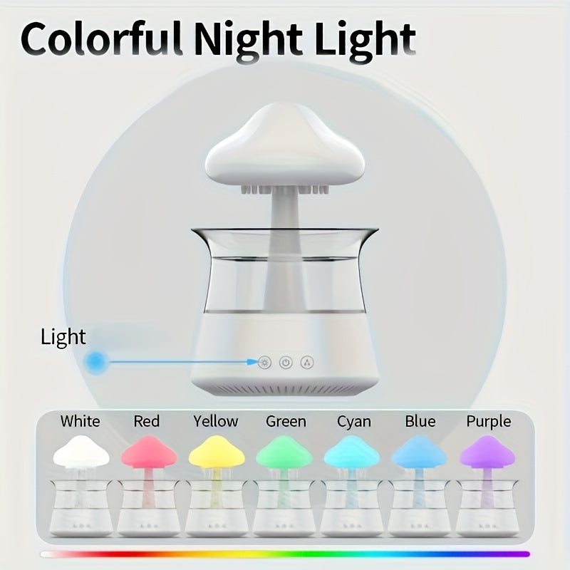 USB Mushroom Night Lamp with Rain-Cloud Aromatherapy Diffuser & Ultra-Quiet Humidifier — White Zen Home Decor for Bedroom & Office
