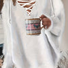 Women's Plus Size V-Neck Batwing Knit Sweater with Drawstring — Soft Acrylic-Blend, Machine Washable, Loose Fit, Black