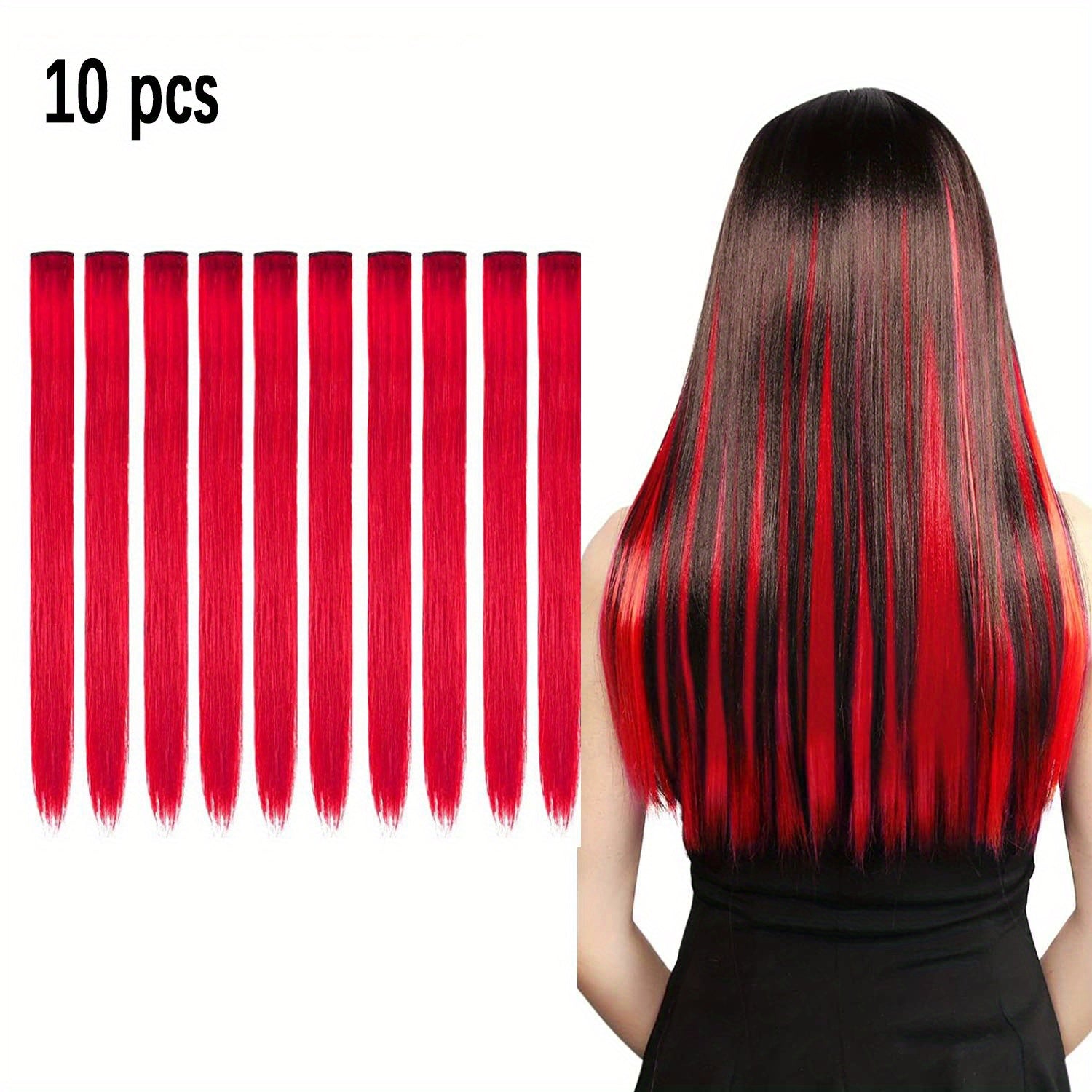 10-Pack 18-Inch (45 cm) Clip-In Hair Extensions — Straight Multicolor Highlights, Heat-Resistant Synthetic Clip-On Strands