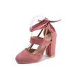 Elegant Women's High Heel Ankle-Strap Sandals – Fabric Upper, Round Toe, Lace-Up Block Heel, Rubber Sole