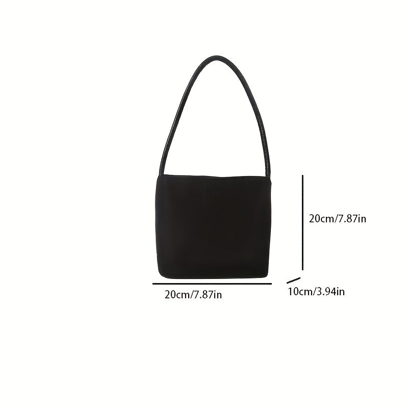 Women's Nylon Underarm Crossbody Bucket Bag – Embroidered Single Shoulder Handbag (Black, White)