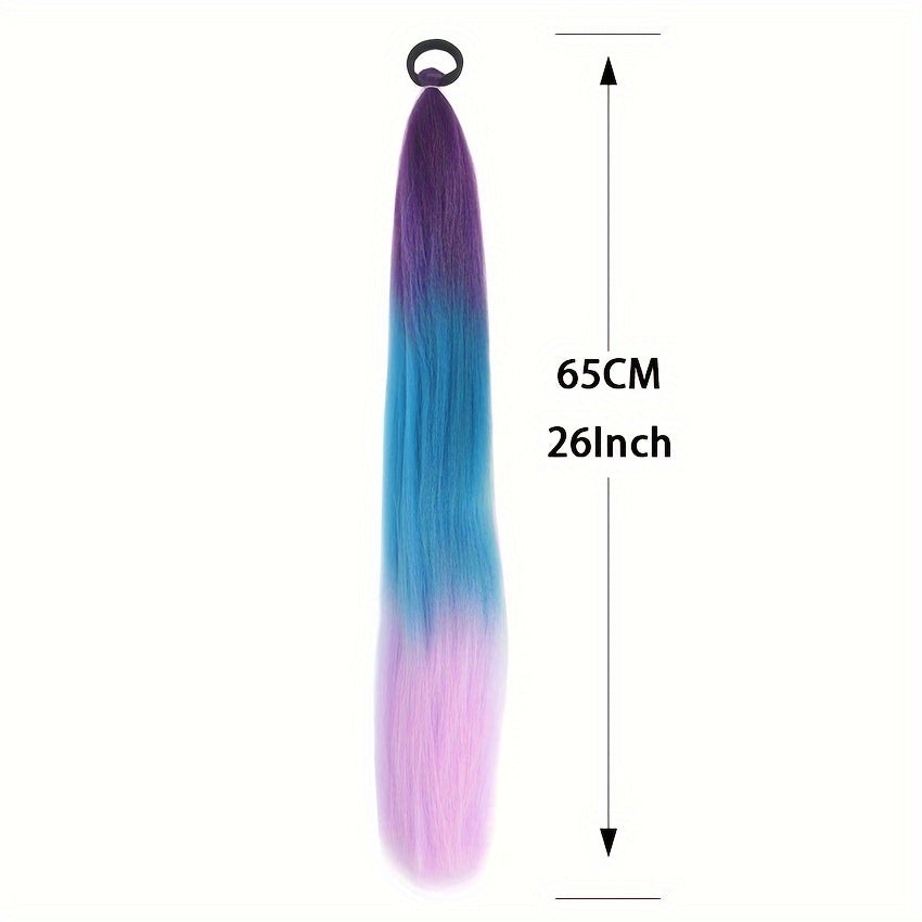 Buy One Get One Free Synthetic Straight Ponytail Extension with Elastic Hair Tie, Colorful Braided Hairpiece for Women, Party & Festival