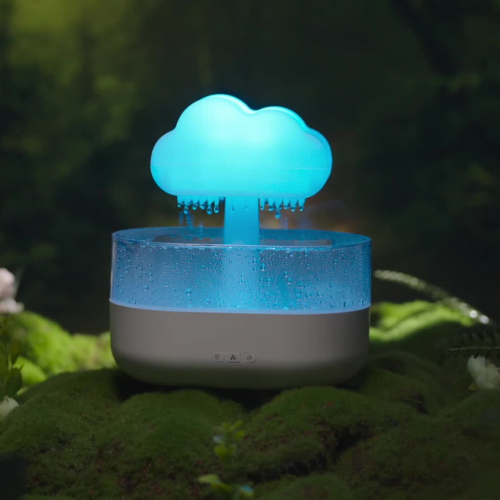 Raindrop Aroma Diffuser with Colorful LED Night Light – USB Rain Cloud Humidifier & Essential Oil Diffuser for Desktop (10–20 m² / 107–215 ft²)