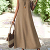 Women's V-Neck Sleeveless Maxi Dress – Elegant Loose Flowy Long Dress in Burgundy | All-Season, Machine Washable