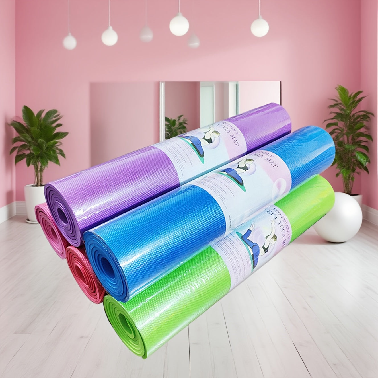 3mm EVA Yoga Mat - Non-Slip Moisture-Resistant Exercise Mat for Yoga, Pilates & Home Gym (Pink/Purple/Blue)