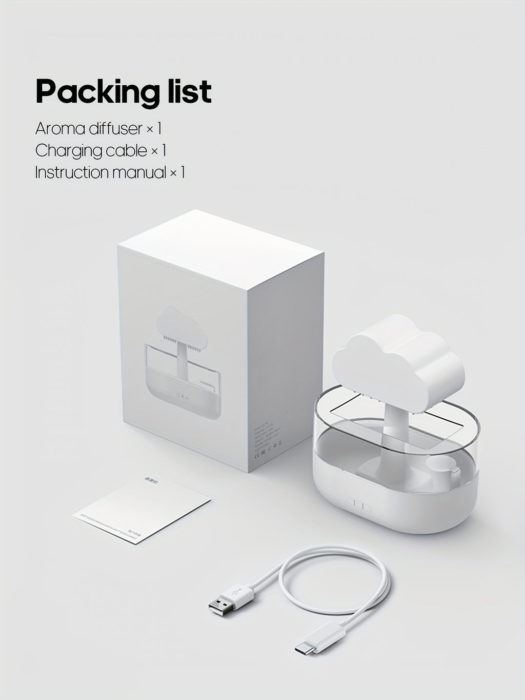 Raindrop Aroma Diffuser with Colorful LED Night Light – USB Rain Cloud Humidifier & Essential Oil Diffuser for Desktop (10–20 m² / 107–215 ft²)