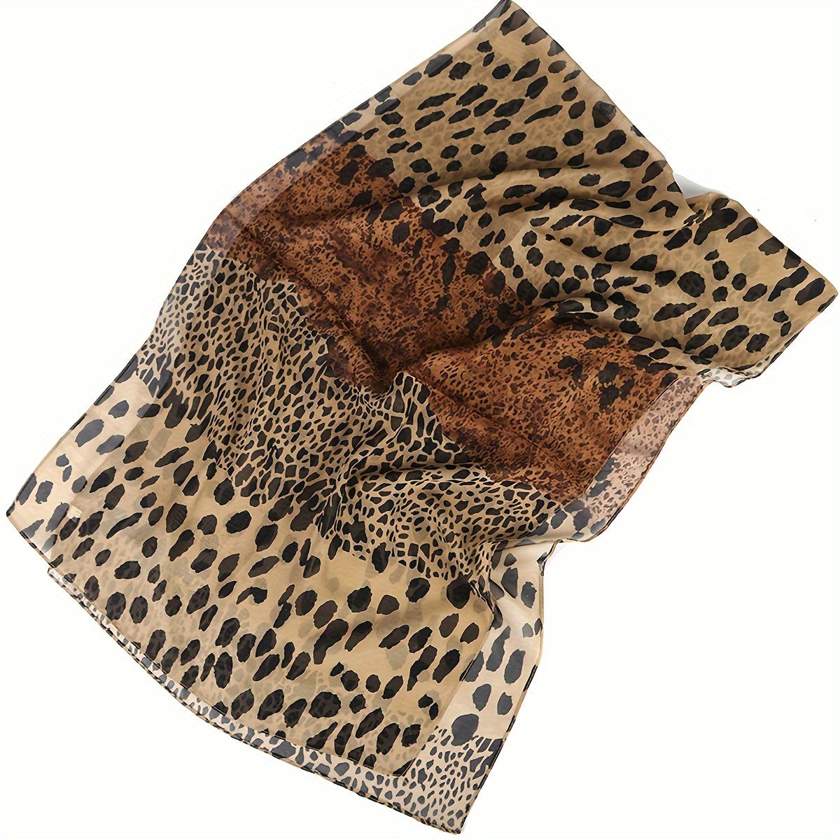 Boho Leopard Print Chiffon Scarf for Women - 100% Polyester Lightweight Shawl & Head Wrap for Travel, Beach, Going Out