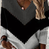 Plus Size V-Neck Color-Block Striped Pullover Sweater - Orange & Black Knit, Machine Washable, All-Season Casual