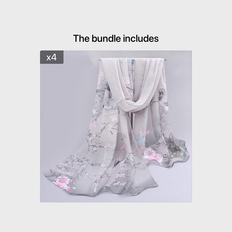 Vintage Magpie Print Long Imitation Silk Chiffon Scarf, Lightweight Shawl Wrap