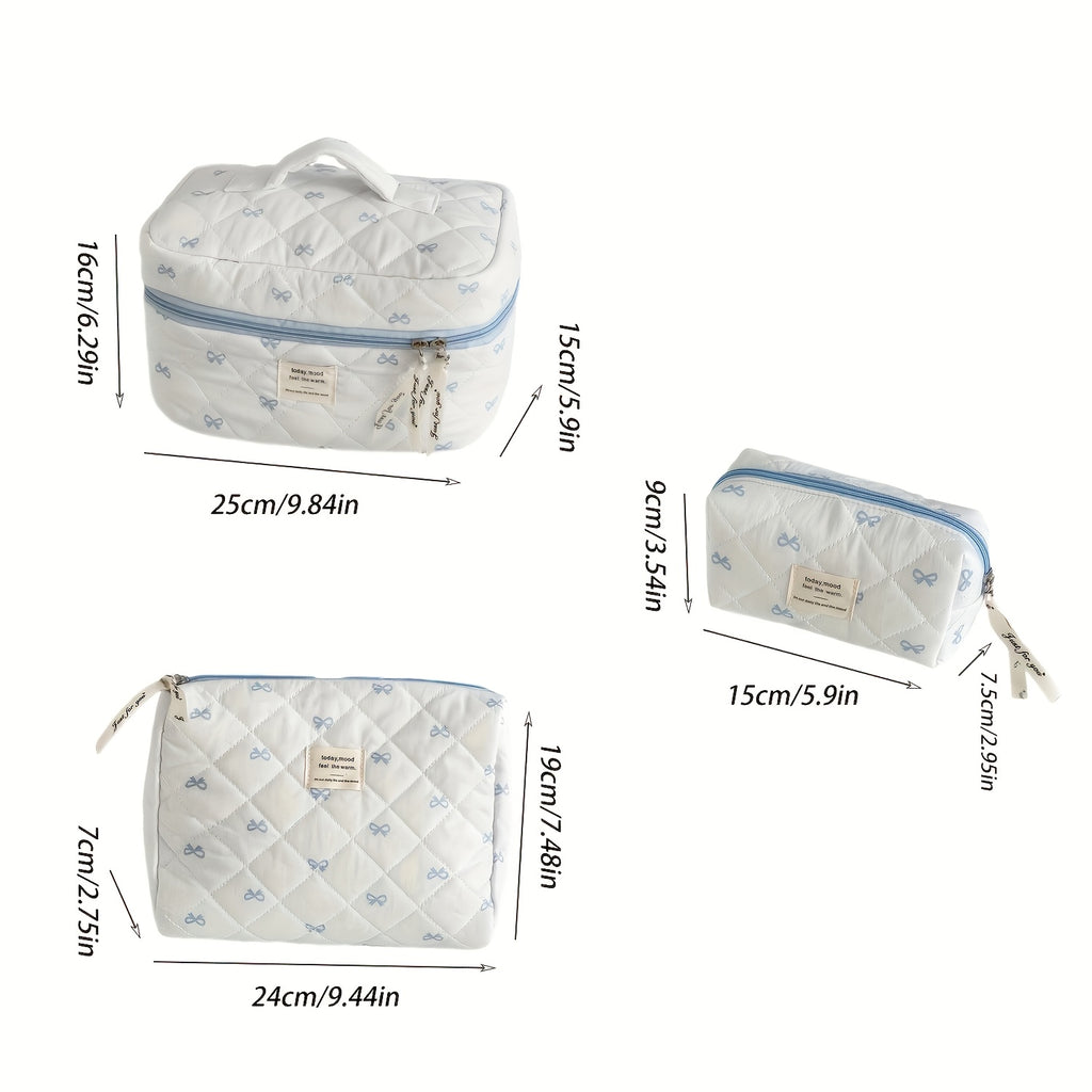 3-Piece Pink Sweet Bow Makeup Bag Set - Large Capacity Travel Cosmetic Organizer Toiletry Pouches