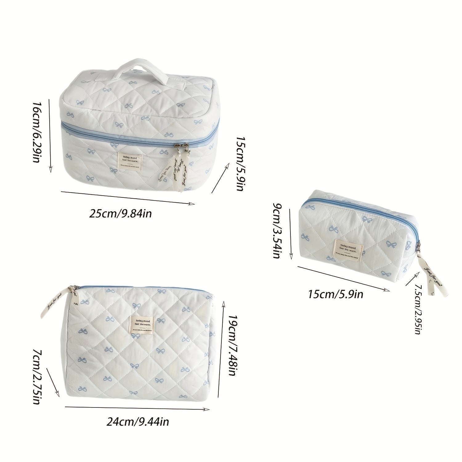 3-Piece Pink Sweet Bow Makeup Bag Set - Large Capacity Travel Cosmetic Organizer Toiletry Pouches