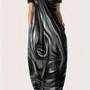 Plus Size Geometric Print Maxi Dress - Stretchy Polyester Knit, Short Sleeve, Round Neck, Pockets