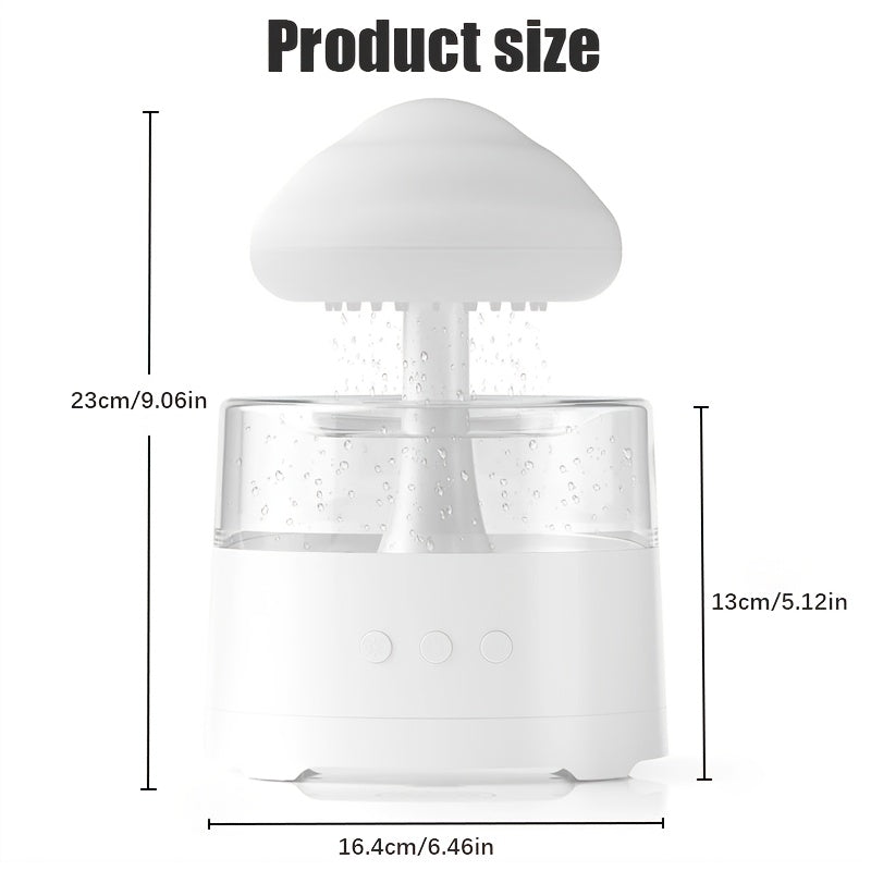 Rain Cloud Aroma Diffuser, 7-Color Mushroom Waterfall Humidifier with Night Light & Water Droplet Sound, USB Powered (White)