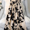 Women's Olive Green & Black Floral A-Line Skirt with Elastic Waistband - High-Rise Flowy Skirt for Spring & Fall
