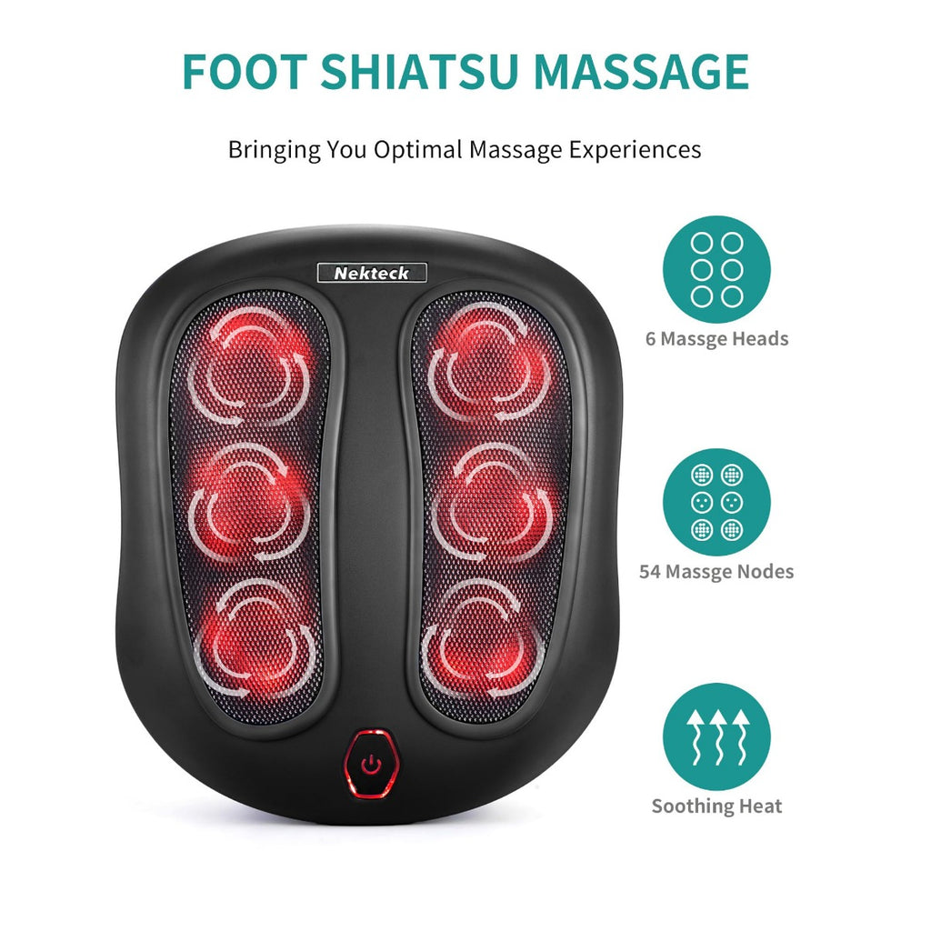 NEKTECK Shiatsu Heated Foot Massager – 6-Head Kneading Foot Massager with Heat, Carry Handle & Power Cord (Black)