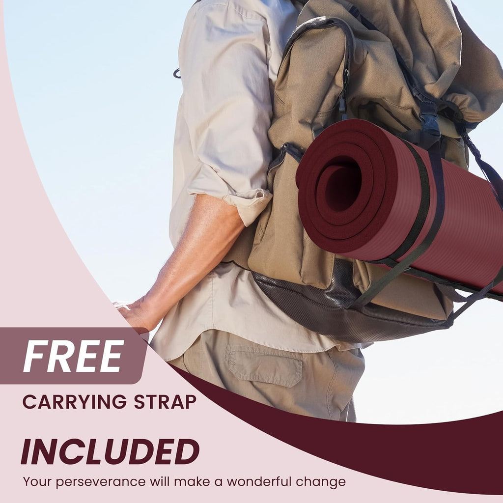 BalanceFrom 1" (25 mm) Extra Thick Yoga Mat - 71 in x 24 in (180 x 61 cm) High-Density Non-Slip Pilates & Exercise Mat with Carry Strap