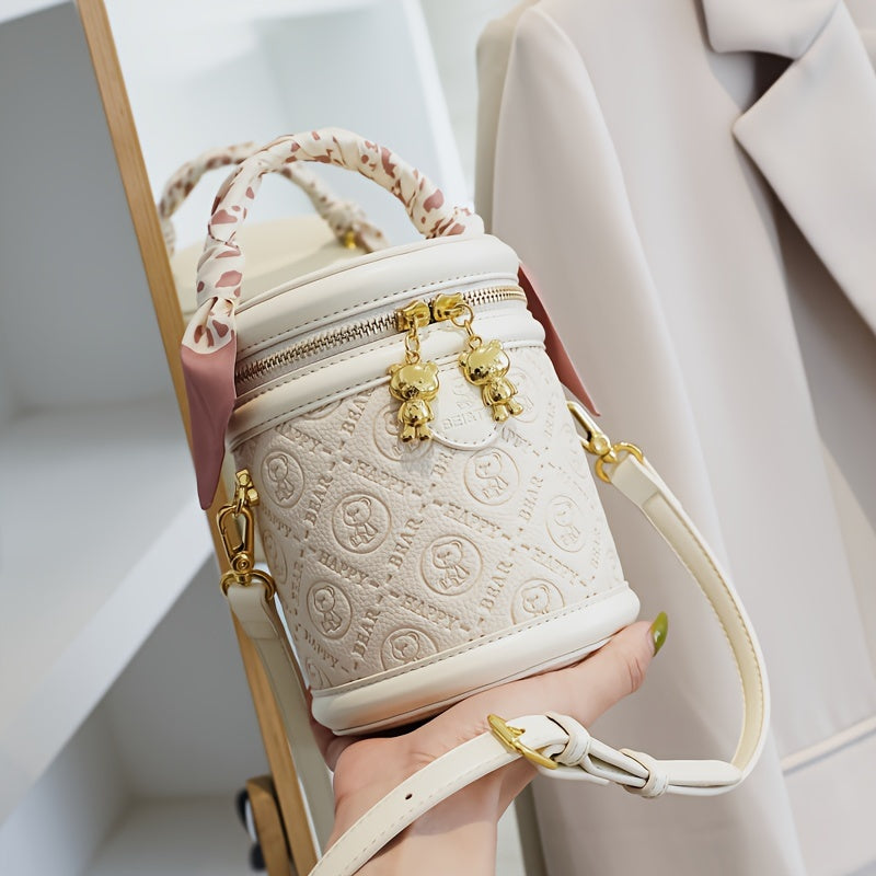Mini Cylinder Bucket Bag - Retro Animal Print Faux Leather Crossbody Handbag for Women