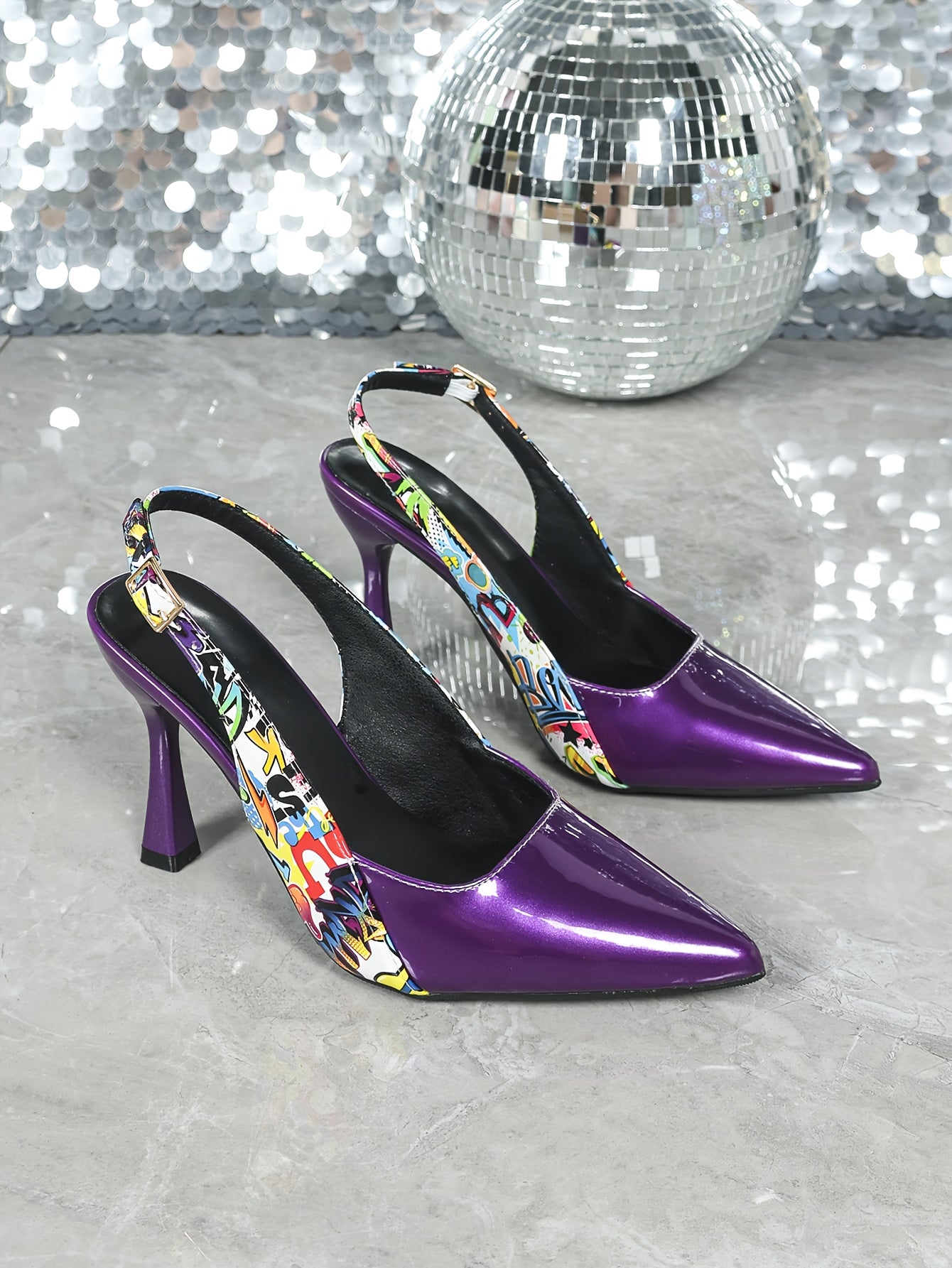 Women's Pointed-Toe Ankle-Strap Stiletto Sandals – Ultra-High Kitten Heel, PU Upper & TPU Sole, Glossy Party Heels