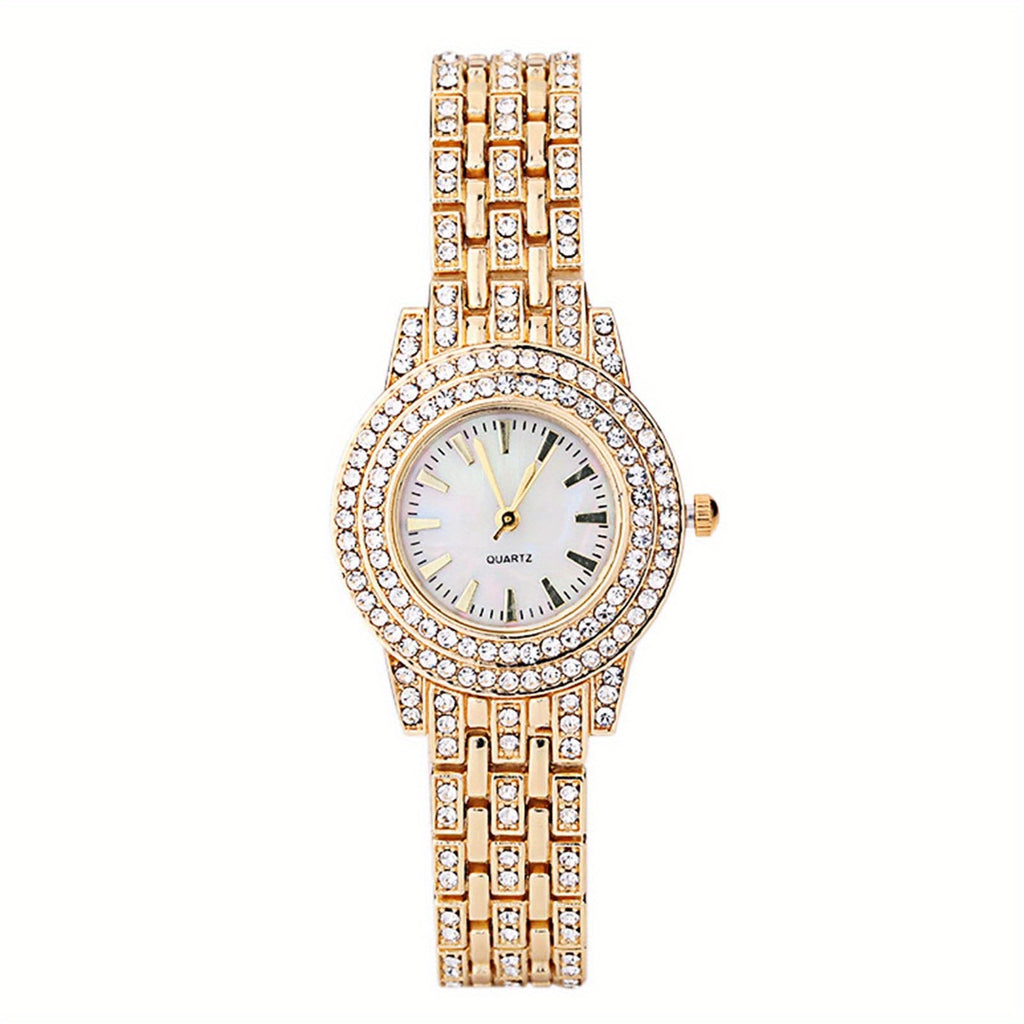 Elegant Women's Rhinestone-Embellished Alloy Watch with Star Charm Bracelet – Round Mechanical Fashion Watch