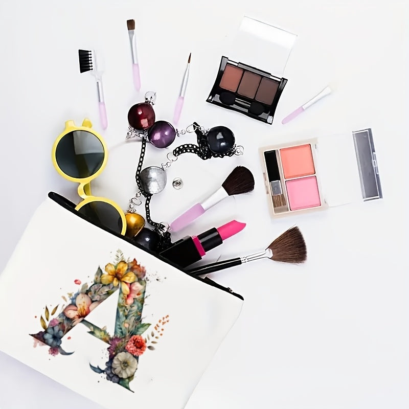 Alphabet Floral Canvas Pouch A-Z - Floral Canvas Cosmetic Bag & Clutch, Toiletry and Pen Case | Gift for Mom, Daughter, Teacher