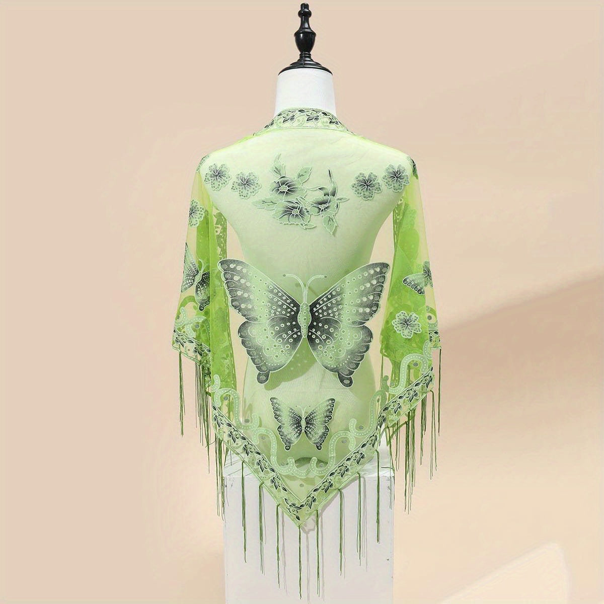 Breathable Embroidered Triangle Scarf 29.5 in x 55.1 in (75 x 140 cm) Lace Tassel Shawl Wrap
