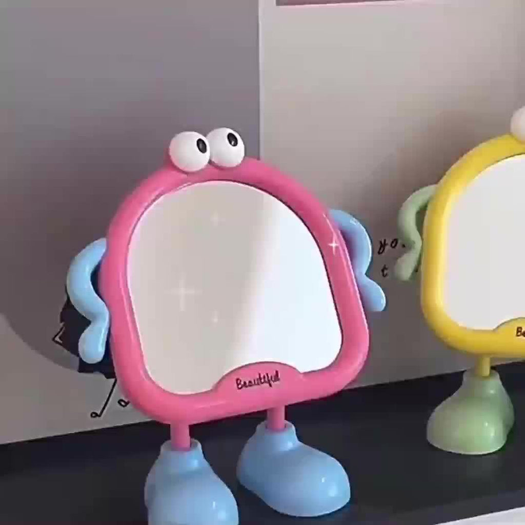 Cute Cartoon Desktop Makeup Mirror — Adjustable Angle HD Glass Portable Dressing Table Mirror for Bedroom & Dorm
