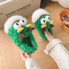 Cozy Cartoon Dragon Plush Slippers - Unisex Fuzzy Lined Indoor/Outdoor Slippers with Durable EVA Sole, Green and White