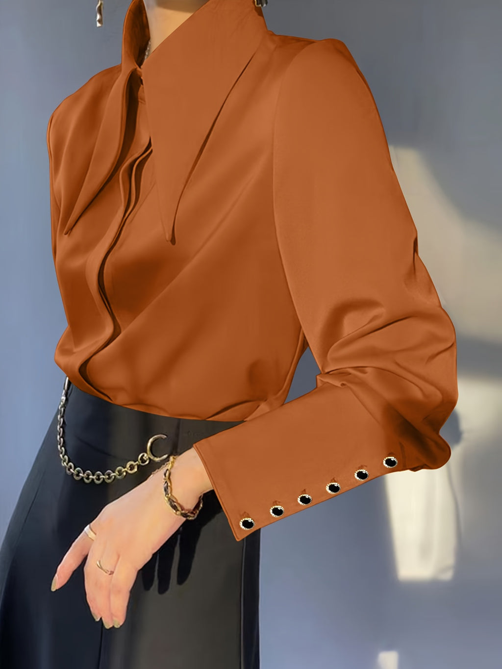 Women's Lapel Long Sleeve Casual Shirt - Button Front Solid Color Polyester Blouse