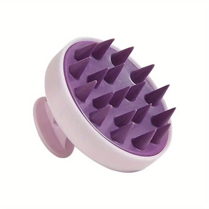 Dual-Head Shampoo Brush & Scalp Massager - Soft Rubber Bristles, ABS Handle - Gentle Detangling & Deep Cleansing for Dandruff and Split Ends - Pastel Pink Teal Purple