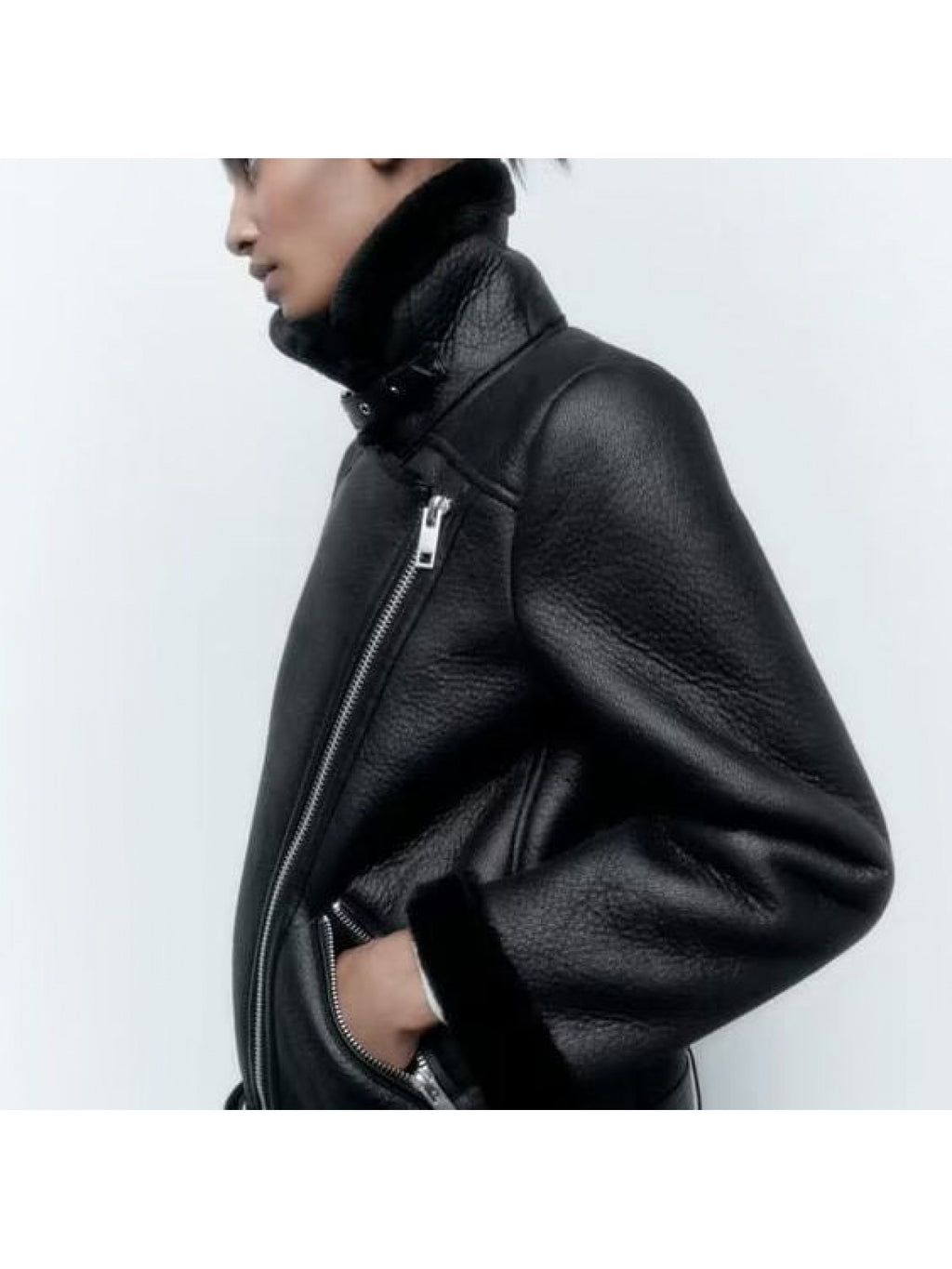 Women's PU Leather Jacket with Faux Fur Collar — Double-Sided Full-Zip Black Coat, Detachable Sleeves, Spring/Fall Casual & Formal Outerwear