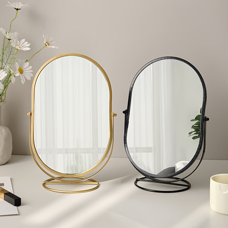 Elegant Iron-Framed 360° Rotating Makeup Mirror — HD Vanity Mirror for Bedroom & Dressing Table
