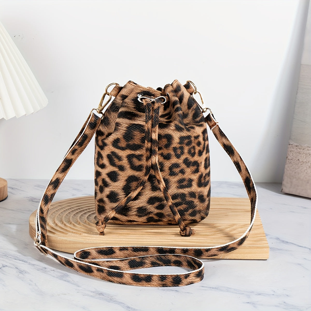 Women's Black Adjustable Crossbody Bucket Bag - Drawstring Closure Minimalist Shoulder Purse