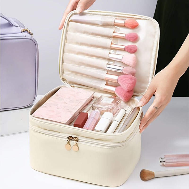Double-Layer PU Large Capacity Travel Makeup Bag Portable Toiletry Cosmetic Organizer