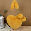 Faux Fur Heart-Shaped Crossbody Bag with Chain Strap – Solid Color Plush Women's Shoulder Bag with Zipper Closure