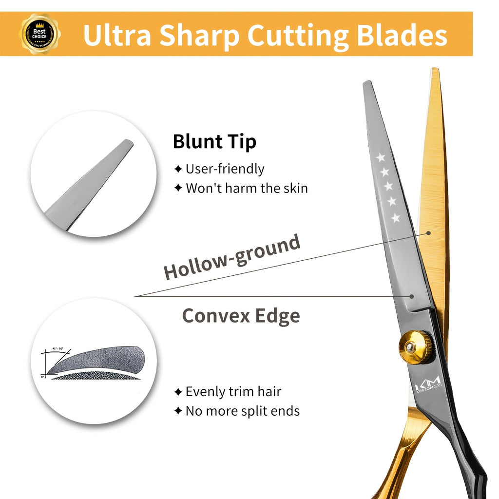 TINMARDA 10pc Professional Hair Cutting Kit – 6.5 in (16.5 cm) Scissors Set with Texturizing Shears, Comb & Cleaning Brush, Black Stainless Steel