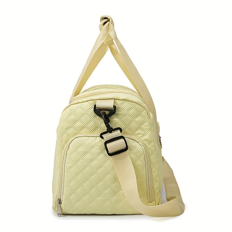 Women's Quilted Diamond 3-Piece Bag Set – Large Capacity Nylon Travel Tote, Removable-Strap Handbag & Square Makeup Bag