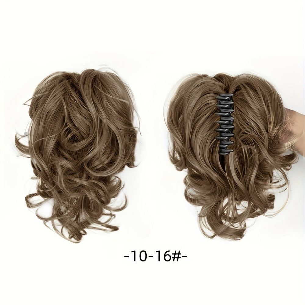 Wavy Short Clip-In Ponytail for Women - Voluminous Clip-In Bun with Adjustable Wires, Heat-Resistant Fiber