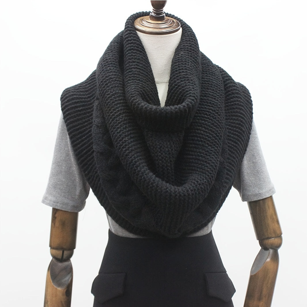 Women's Cable Knit Sweater Scarf – Soft Warm Winter Shawl Neck Wrap, Solid Colors (Green, Beige, Black, Red) — Hand Wash/Dry Clean