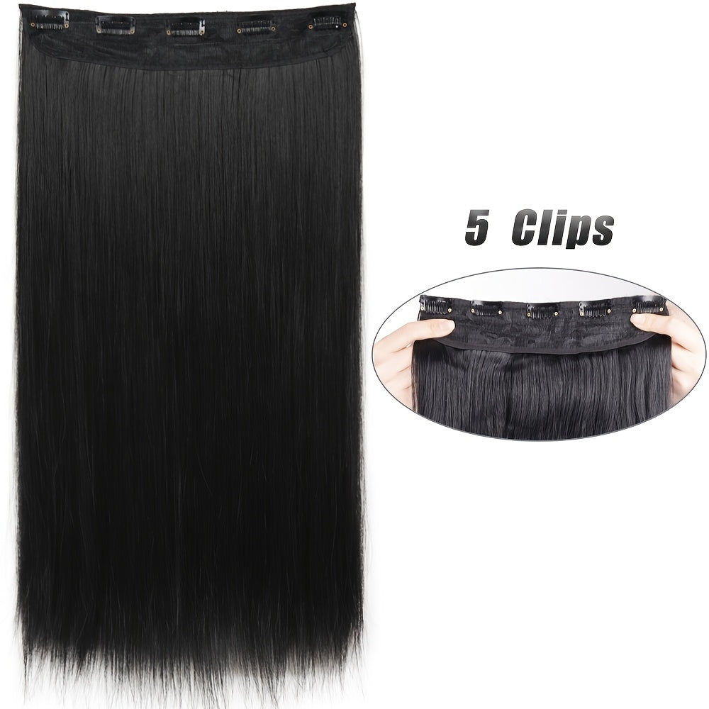 Long Straight Clip-In Hair Extension for Women – One-Piece Synthetic Ponytail Hairpiece, Seamless Natural-Looking Claw Clip